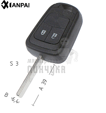 Корпус ключа OP-11P HU100 HF66P 2 кнопки КНР  OPEL - Чертеж