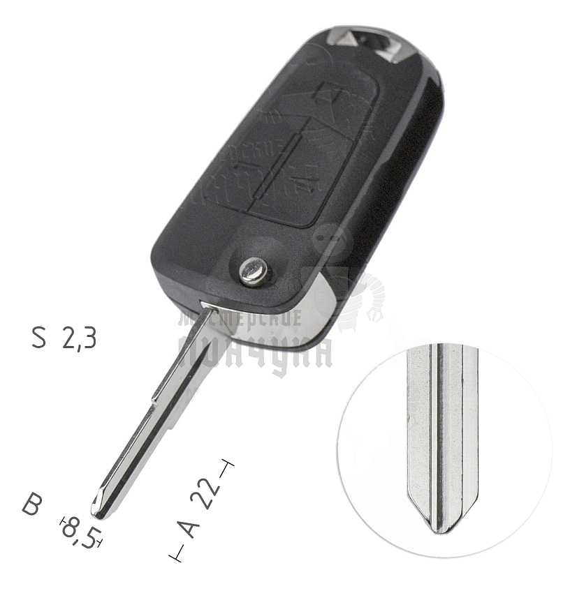 Корпус выкидного ключа  DAE-4.P1 DWO5AP DW1P140 3 кнопки 3 КНР   OPEL