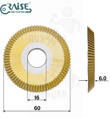 Фреза Raise T-0111 угловая HSSCo (Ф60X6XФ16X40°)
