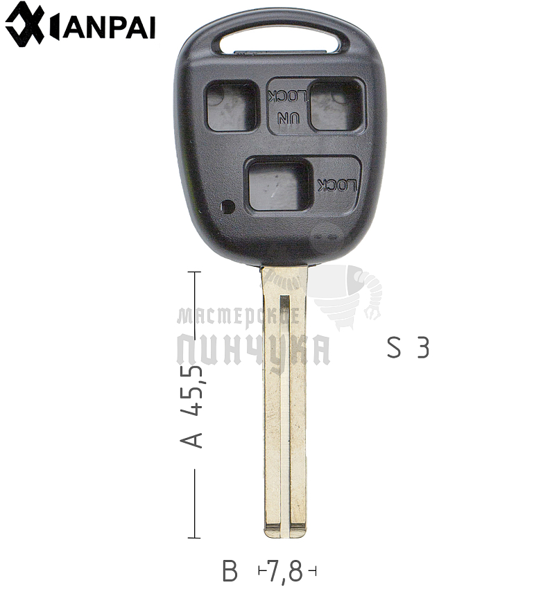 Корпус ключа TOYO36P_TY48P_TOY49 3 кнопки КНР  LEXUS