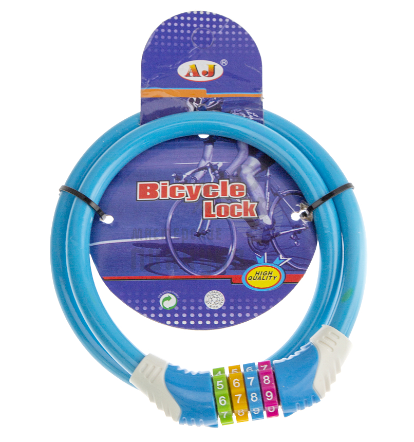 Замок кодовый, велосипедный, 800мм, "AJ", цв.голубой