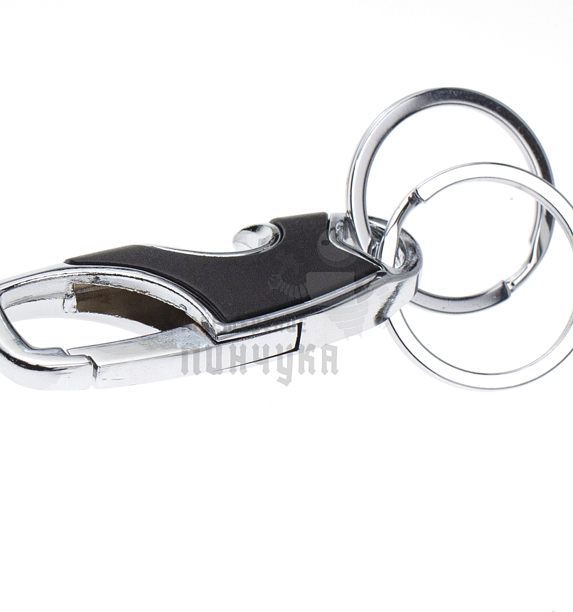 Карабин чёрный с двумя кольцами для ключей и открывашкой 