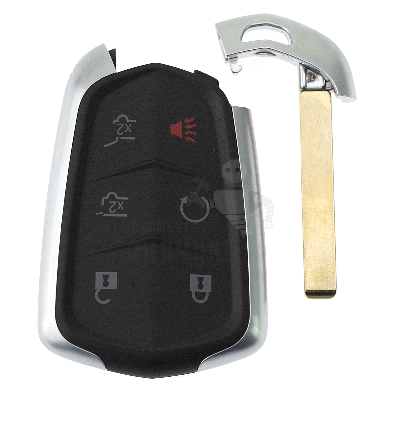 Корпус электронного смарт ключа CADILLAC 5 кнопок+ паника + ключ HU100 / ХРОМ  КНР