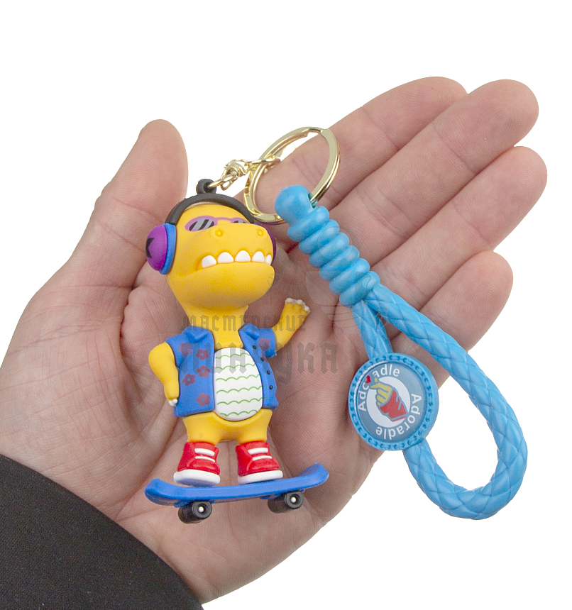 Брелок для ключей "Дино на скейте" цв.желтый + карабин