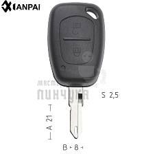 Корпус ключа NE38 NE73 NE79P49 2 кнопки квадратные КНР  PEUGEOT  - Чертеж