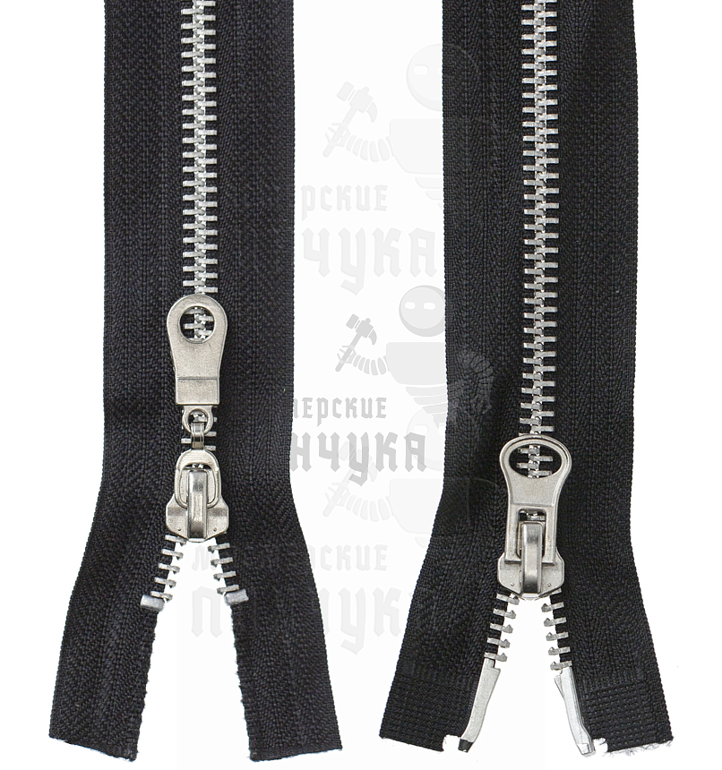 Молния металлическая, тип 5, 2-ух замковая, 70см, цв. черный / никель