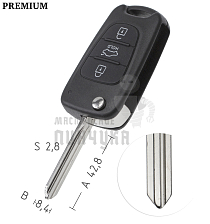 Корпус выкидного ключа HY11DP HYN14R KIA4RP 3 кнопки КНР  KIA// - Чертеж