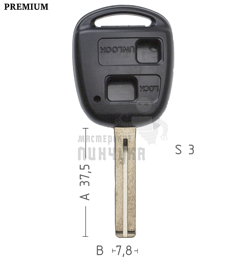 Корпус ключа TOYO-30.P1 TOY48P TY47P80 2 кнопки короткий КНР  LEXUS