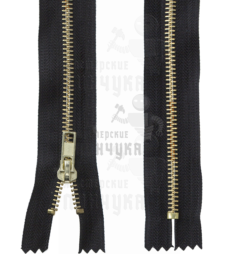 Молния металлическая джинсовая т. 5 18см н/р цв.черный 322, зв латунь