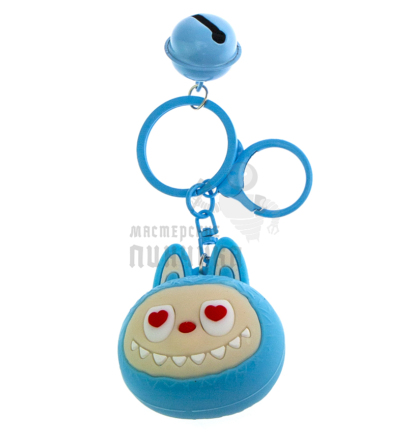 Брелок для ключей "LABUBU" антистресс, карабин+колокольчик, цв.голубой