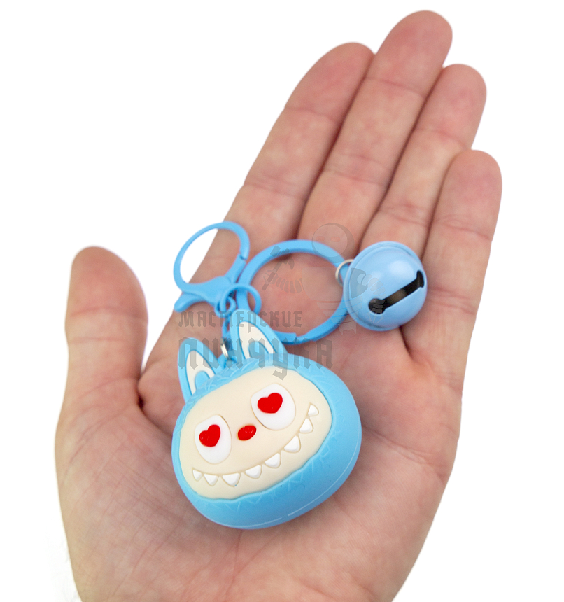 Брелок для ключей "LABUBU" антистресс, карабин+колокольчик, цв.голубой