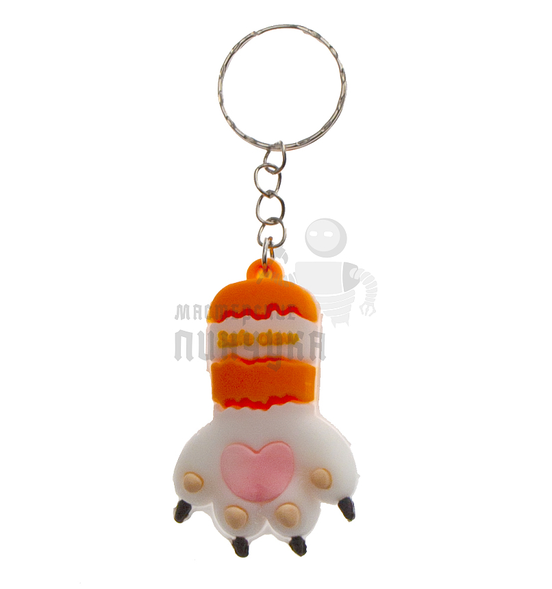 Брелок для ключей "Лапка" цв.оранжевый с кольцом