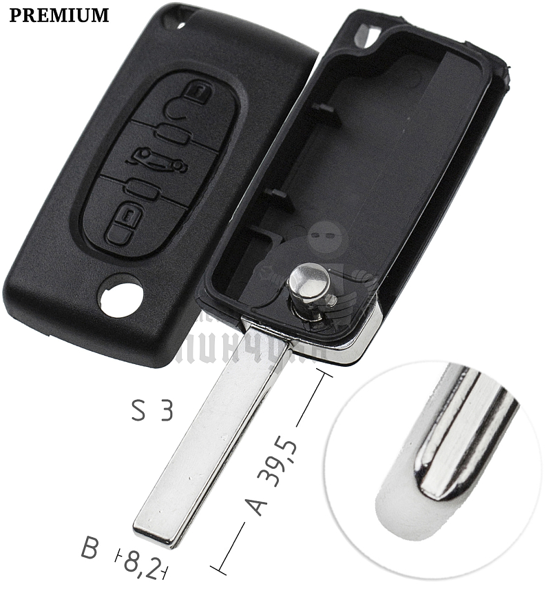 Корпус выкидных ключей  HU-HCAP HU83  HF63P 3 кнопки CITROEN    //  КНР
