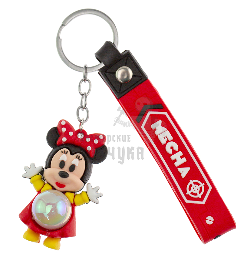 Брелок для ключей светящийся "Минни Маус" цв. красный + ремешок