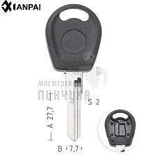 Заготовка ключа TP00VO2LP/TP00VO2P  T00HF44P  HU49T0/WT9TO  а/пласт.с мест.п/чип VW /// КНР - Чертеж