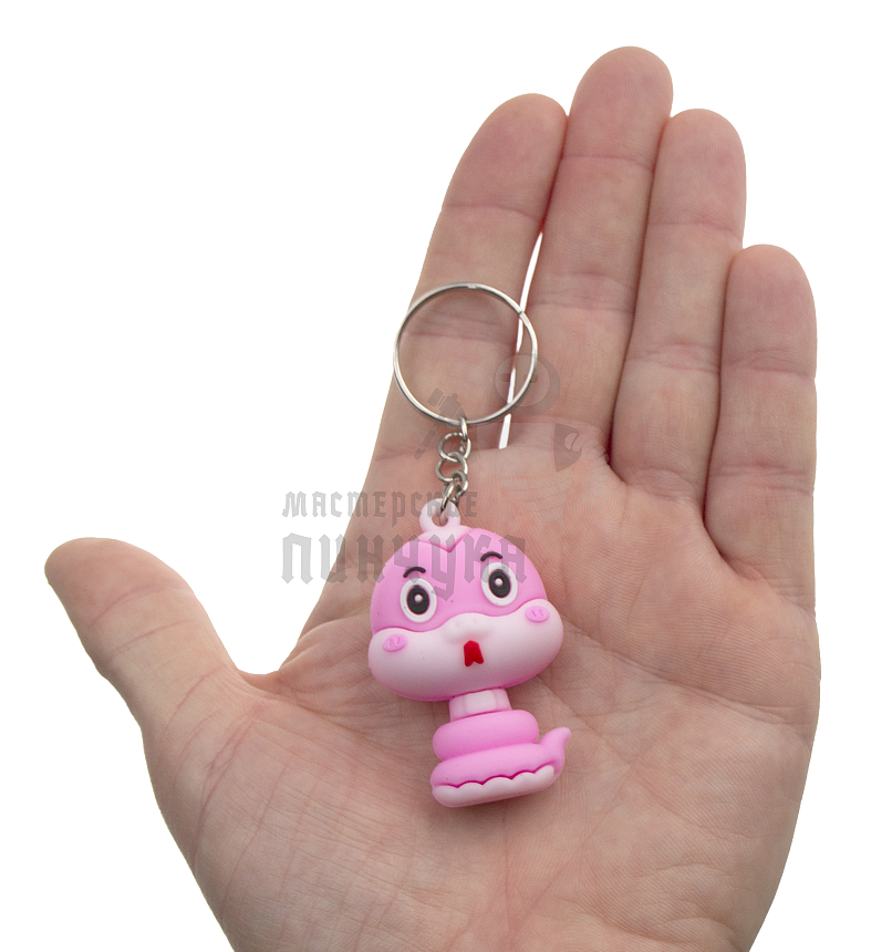 Брелок для ключей "Змейка" цв.розовый с кольцом