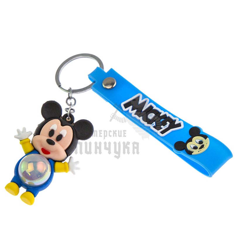 Брелок для ключей светящийся "Микки Маус" цв. синий + ремешок