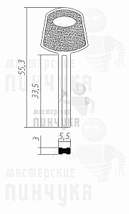 SOLEX квадр.с пазом(33×5.5x3mm) КНР - Чертеж