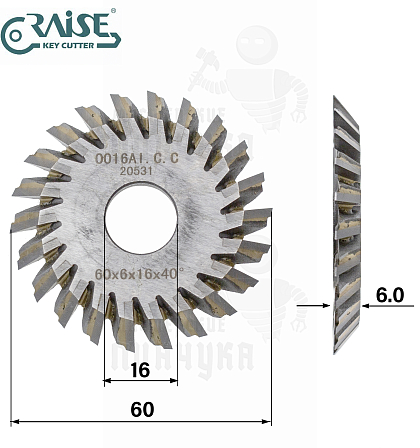 Фреза Raise 0016 AI.C.C. угловая CARBIDE (Ф60X6XФ16X22TX40°)