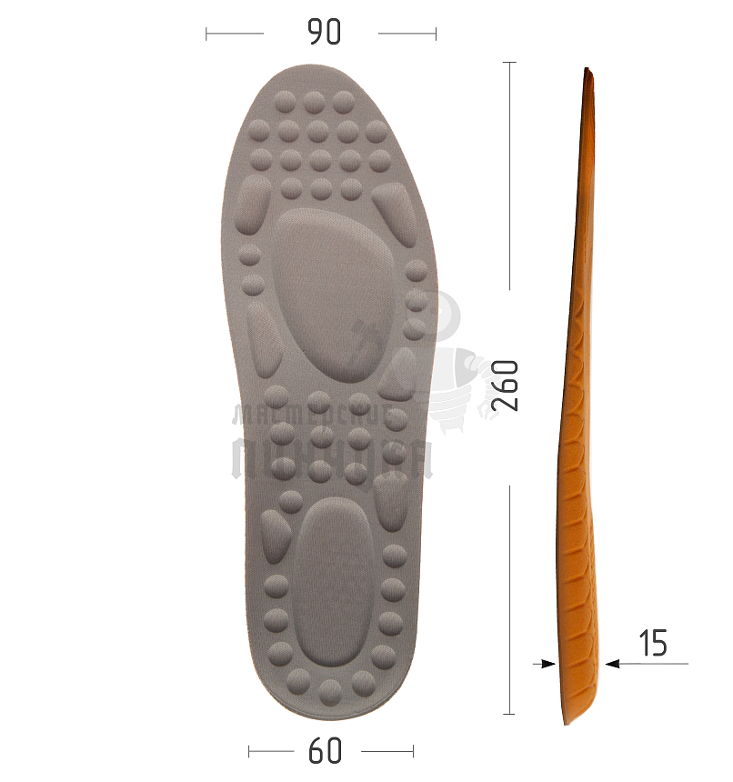 Стельки для обуви "Nateno", цв. серо-оранжевый, р-р 35-40