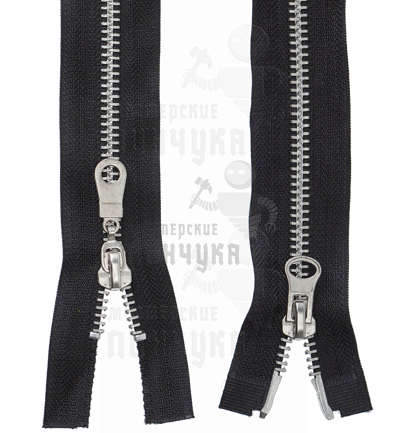 Молния металлическая, тип 5, 2-ух замковая, 100см, цв. черный / никель