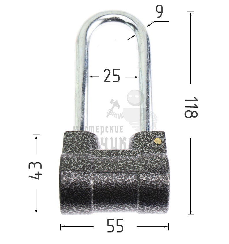 Навесной замок ОРЕЛ (ВС2-60В) 55мм, длинная дужка