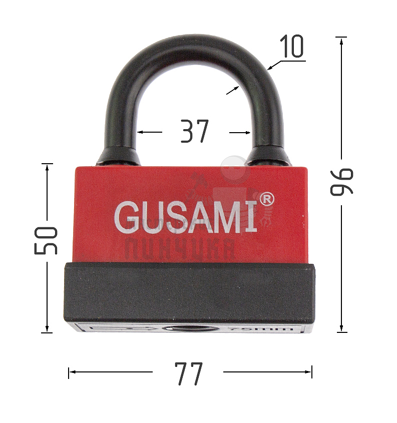 Навесной замок GUSAMI 77мм (красный)
