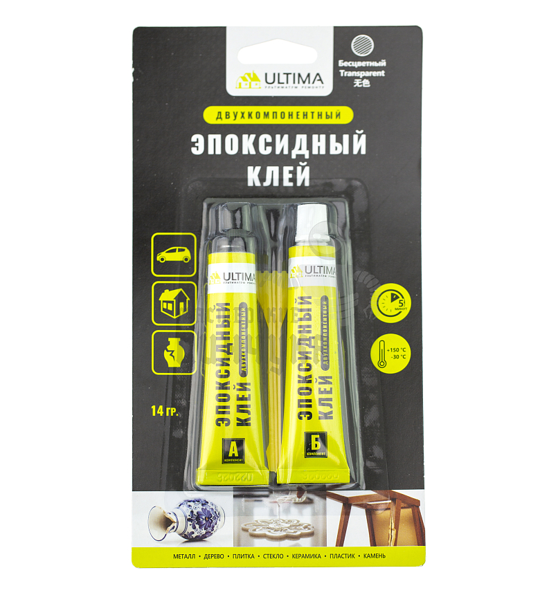 Клей ЭПОКСИДНЫЙ ULTIMA БЕСЦВЕТНЫЙ флакон 2 тюбика по 7 г. арт. ULTEp7_01
