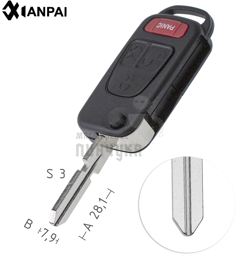 Корпус выкидного ключа ME-2 HU39 HF39 3 кнопки + паника КНР  MERCEDES