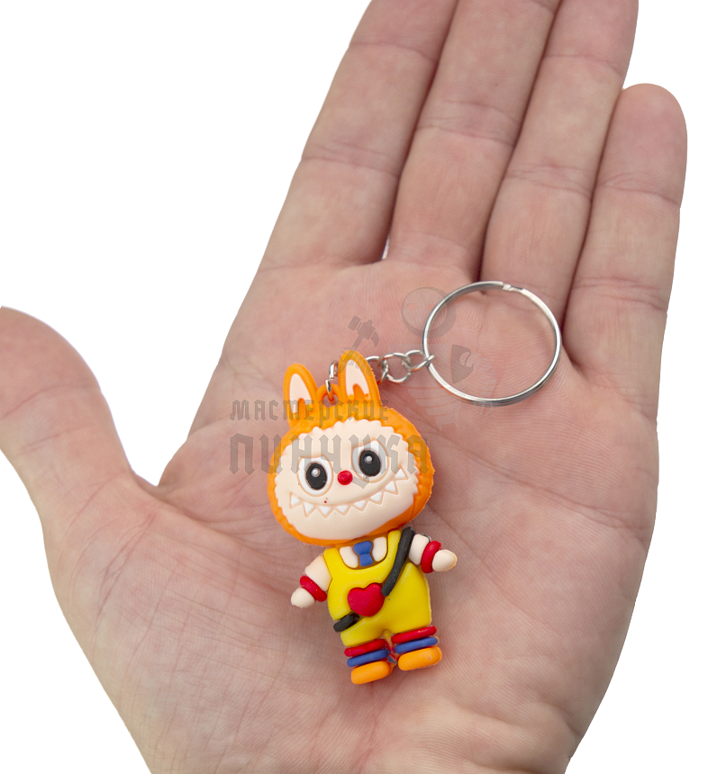 Брелок для ключей "LABUBU" с сердцем, цв.оранжевый