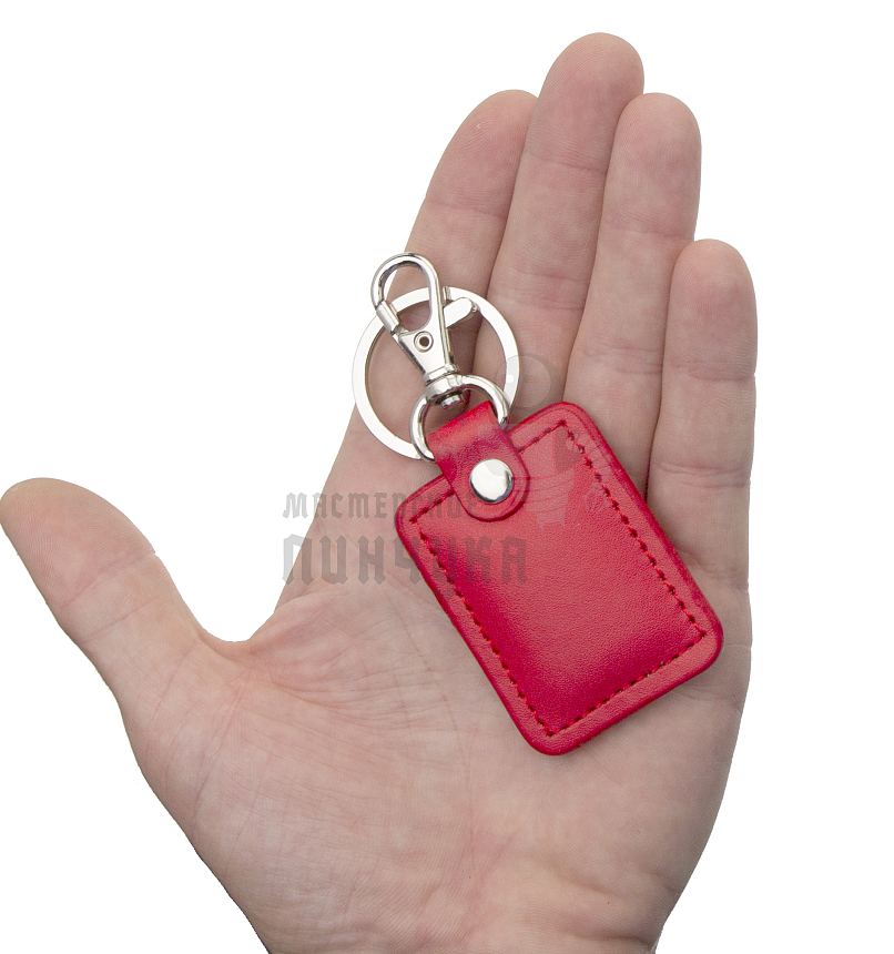 Кожаный брелок квадрат, с кольцом и карабином