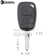 Корпус ключа NE38 NE73 NE79P49 2 кнопки квадратные КНР  PEUGEOT  - Чертеж