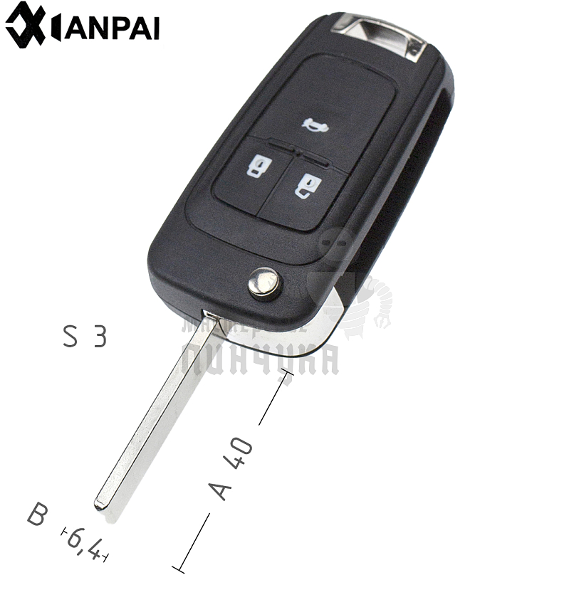 Корпус выкидного ключа OP-11P HU100 HF66P 3 кнопки 2 КНР  CHEVROLET