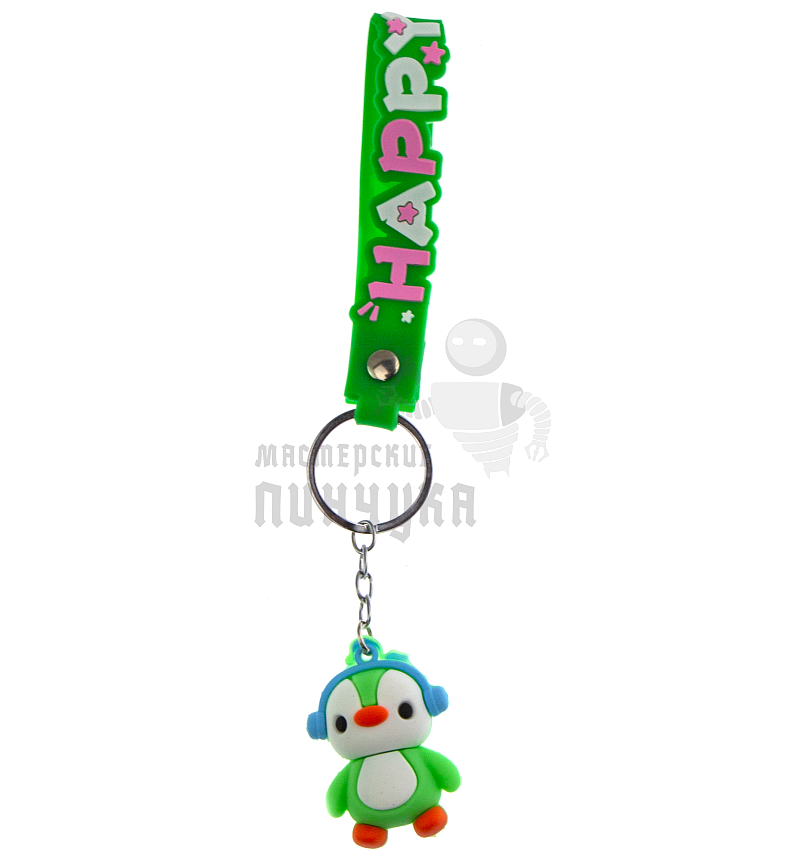 Брелок для ключей "Пингвин" цв.зеленый + ремешок