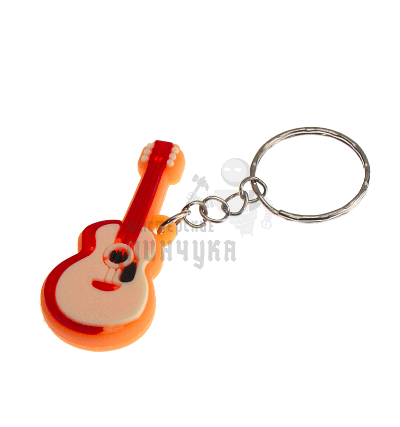Брелок для ключей "Гитара" цв.оранжевый с кольцом