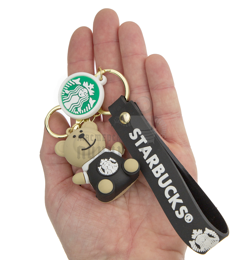 Брелок для ключей "Старбакс Мишка" цв.черный + карабин