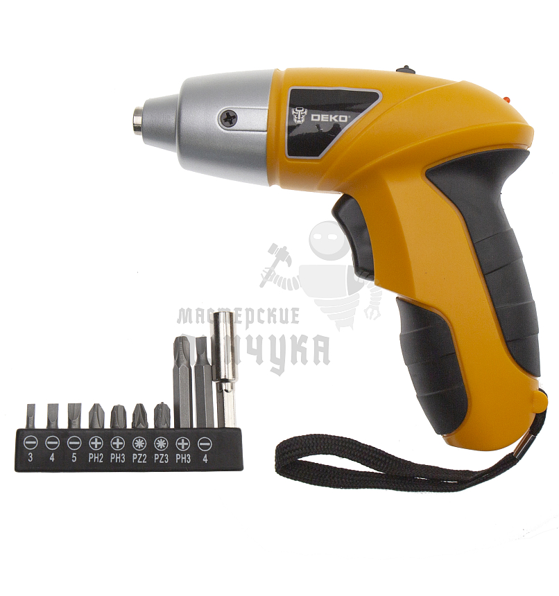 Аккумуляторная отвертка DEKO ZKS4 с набором бит (10 шт.)