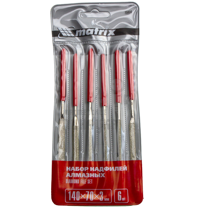 Набор надфилей алмазных, 140 х 70 х 3 мм, 6 шт Matrix