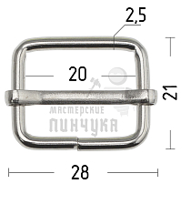 Пряжка регулировочная 20мм (толщ. 2,6мм) цв.хром - Чертеж