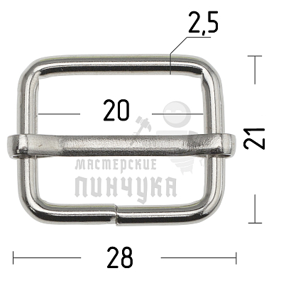 Пряжка регулировочная 20мм (толщ. 2,6мм) цв.хром