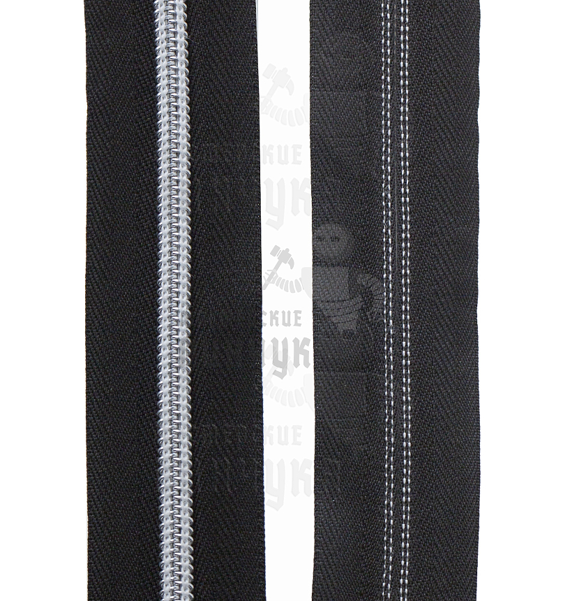 Молния-рулон Спиральная, тип 5, цвет Черный 322 / серебро