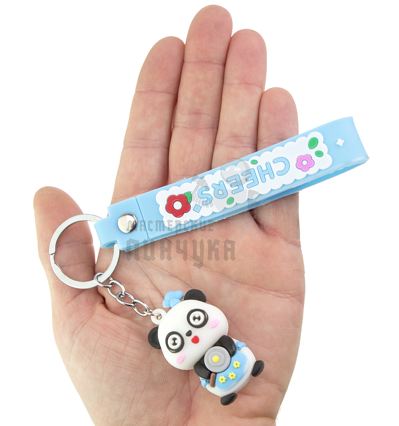 Брелок для ключей "Панда с конфетой" + ремешок, цв.голубой