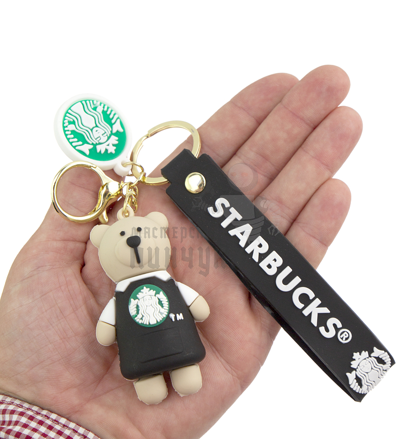 Брелок для ключей "Мишка бариста Старбакс" цв.чёрный + карабин