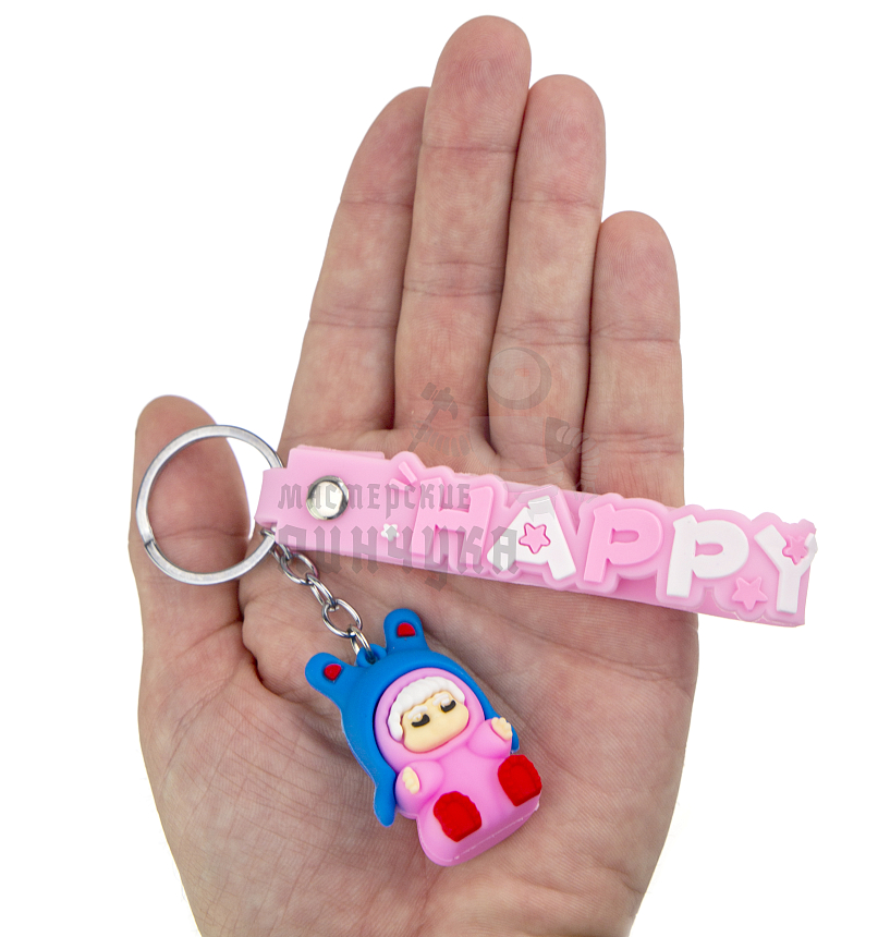 Брелок для ключей "Wakuku" с ремешком, цв.розовый+синий