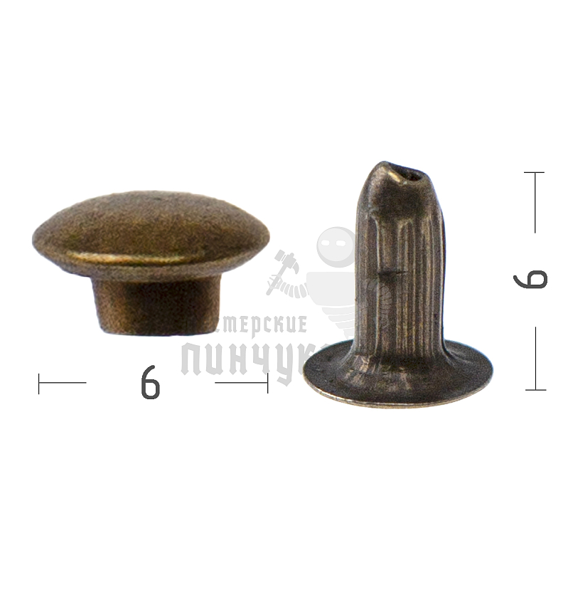 Хольнитены №0, 6х6мм,односторонний, сталь, цв. антик