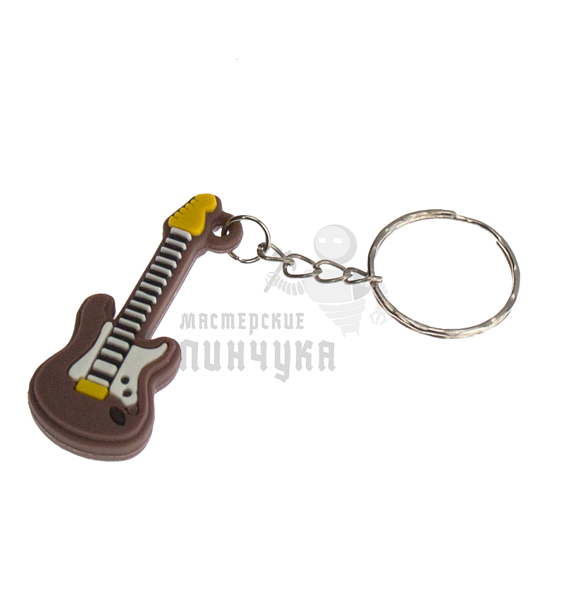 Брелок для ключей "Гитара" цв.коричневый с кольцом