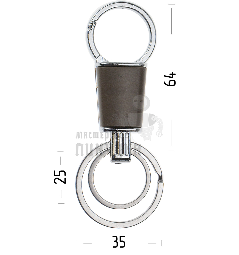 Карабин с двумя кольцами для ключей коричневый