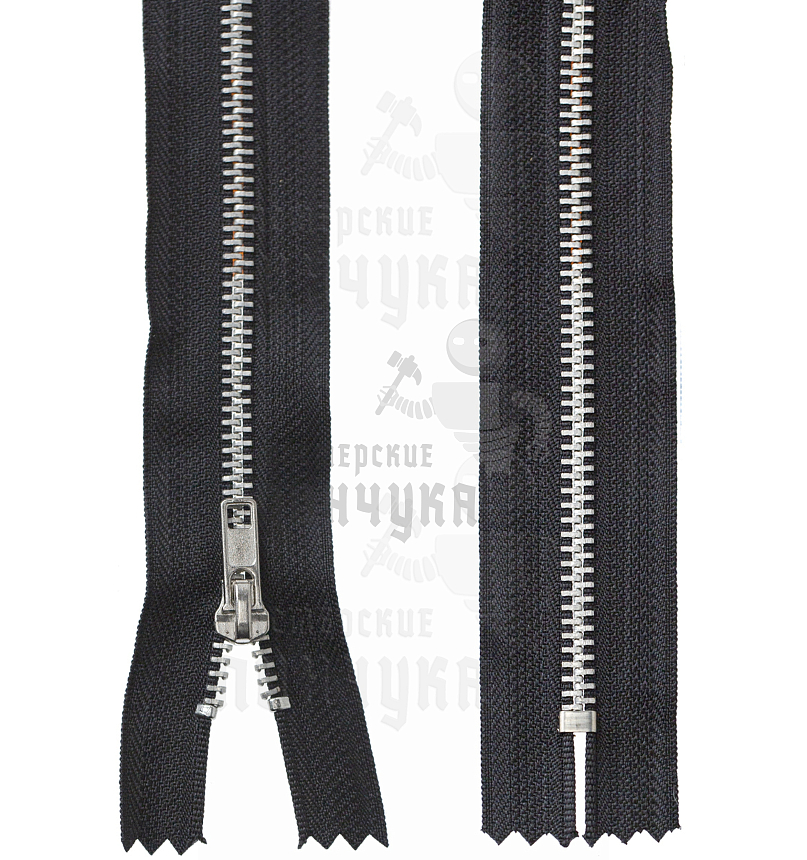 Молния металлическая джинсовая т. 4 18см н/р цв.черный 322, зв. никель
