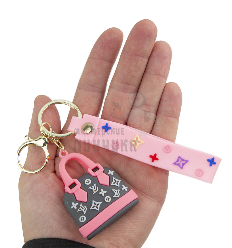 Брелок для ключей сумка "Луи Витон" + карабин и ремешок, цв.серый