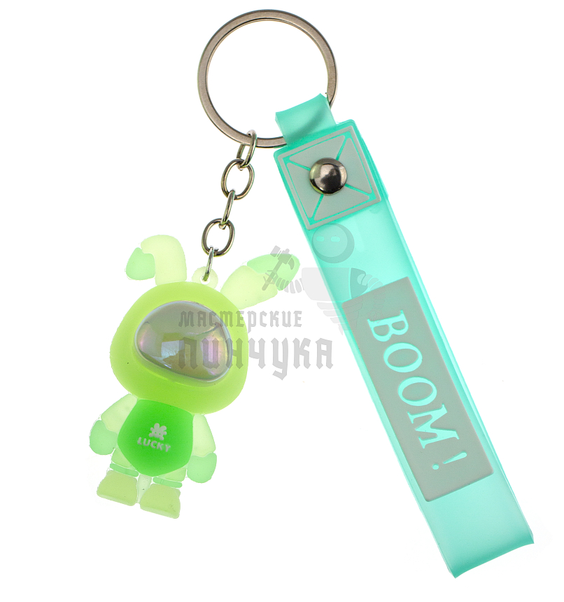 Брелок для ключей Заяц "LUCKY BOOM"  цв. зеленый + ремешок